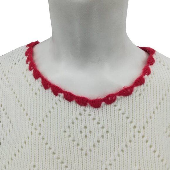 Vintage Nan Dorsey Pullover Sweater Vest Size M Eyelet Knit Crochet White Red - Picture 3 of 11